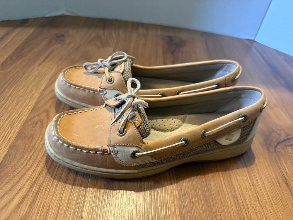 Sperry Top-Sider Angelfish Boat Shoes Women's Size 7.5 Tan Leather Linen Loafers